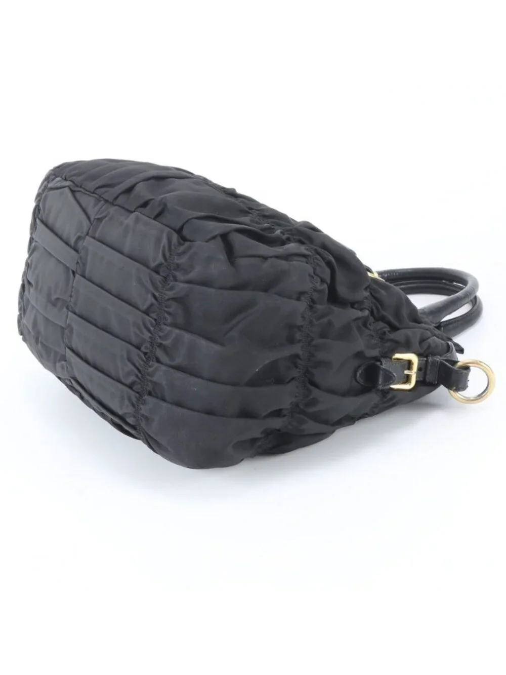 Prada Tessuto Nylon Gathered Leather Tote Shoulder Hand Black